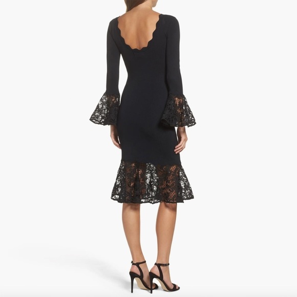 Sachin & Babi - Kochi Scoop-Back Fitted Midi Cocktail Dress w/ Lace - Jet Black - Picture 3 of 15